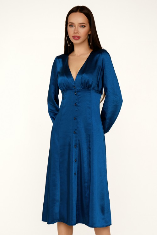 Платье шелковистое синее миди